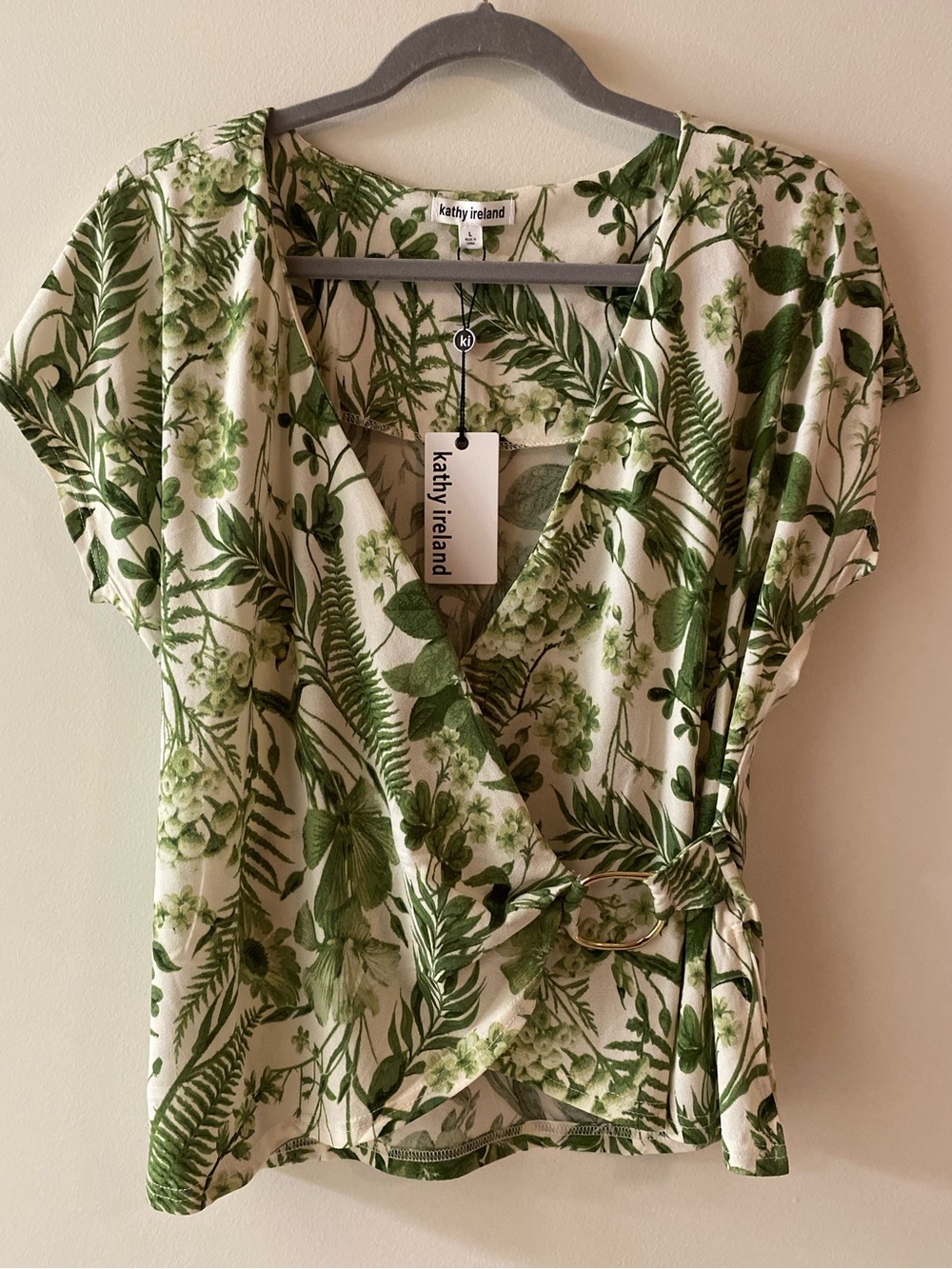 kathy ireland Green Botanical Wrap Blouse with Side Tie